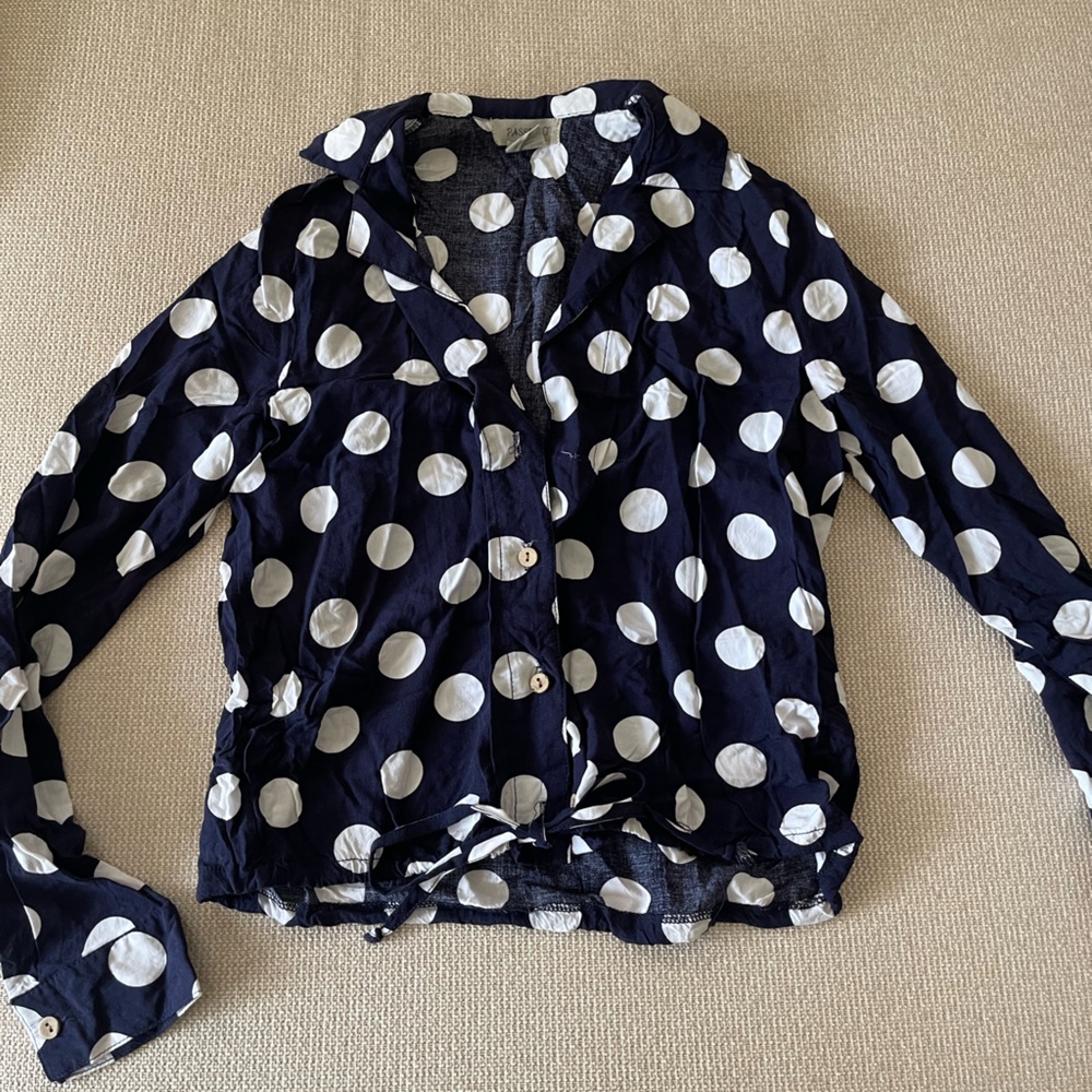 Passport Navy Blouse with White Dots